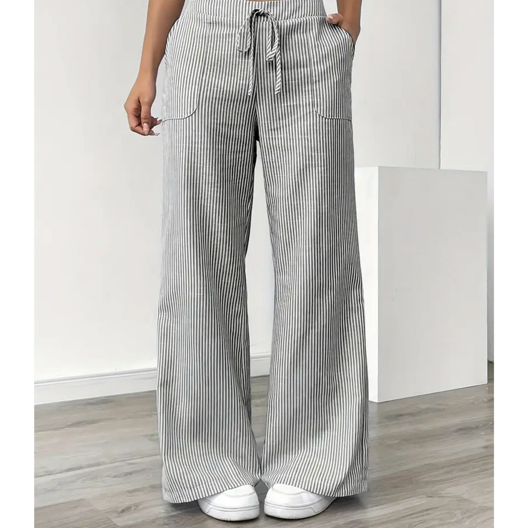 Women’s Wide Leg Pants with Drawstring Waist Striped Loose Fit