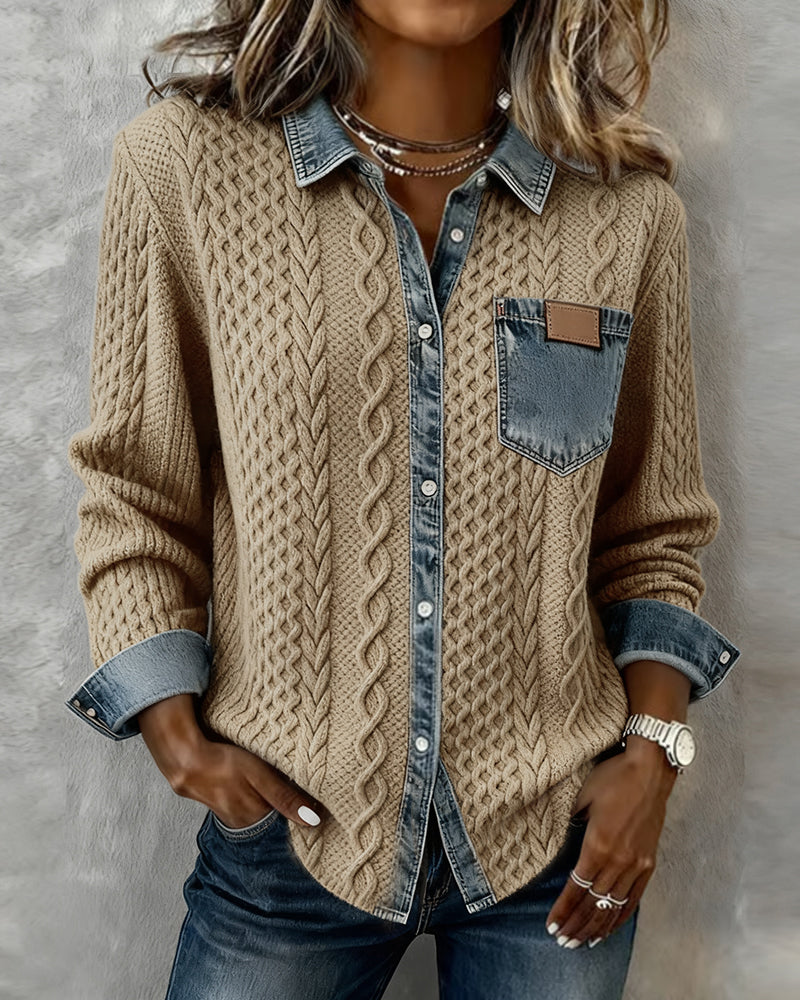 Women’s Blouse | Cable Pattern Front Chest Pocket