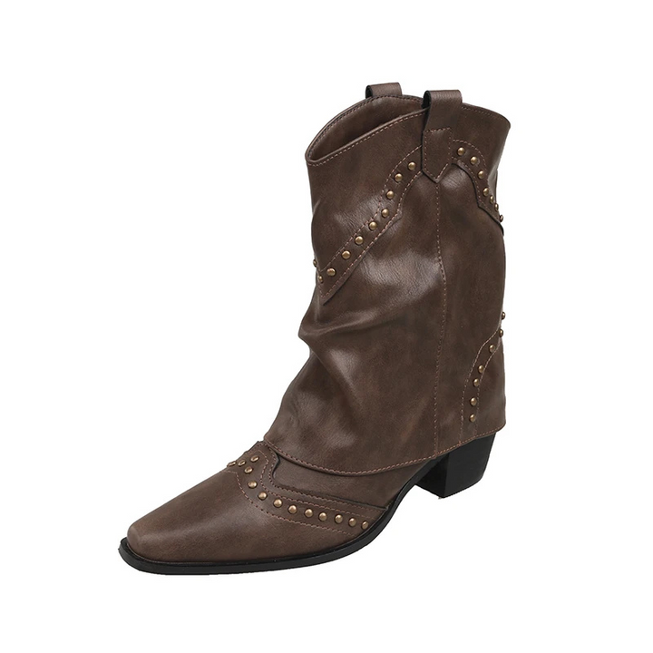 Women's Ankle Boots with Low Heel and Studded Detail