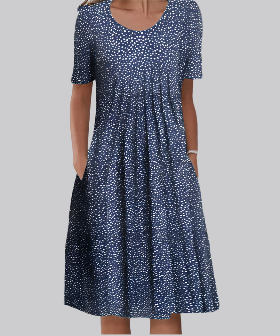 Women's Floral Printed Midi Dress with Gathered Pockets