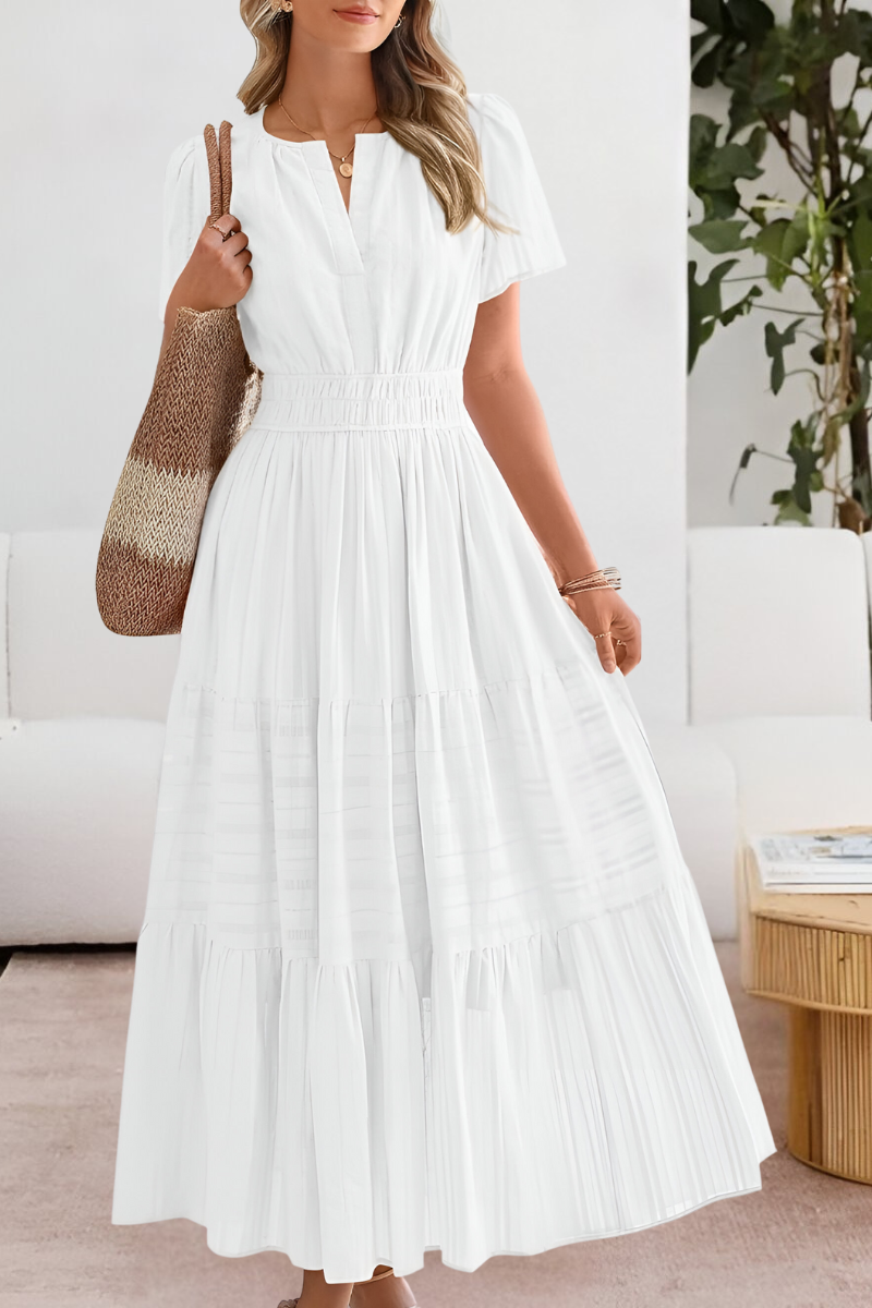 Women's Gathered Waist Dress Short Sleeve Tiered