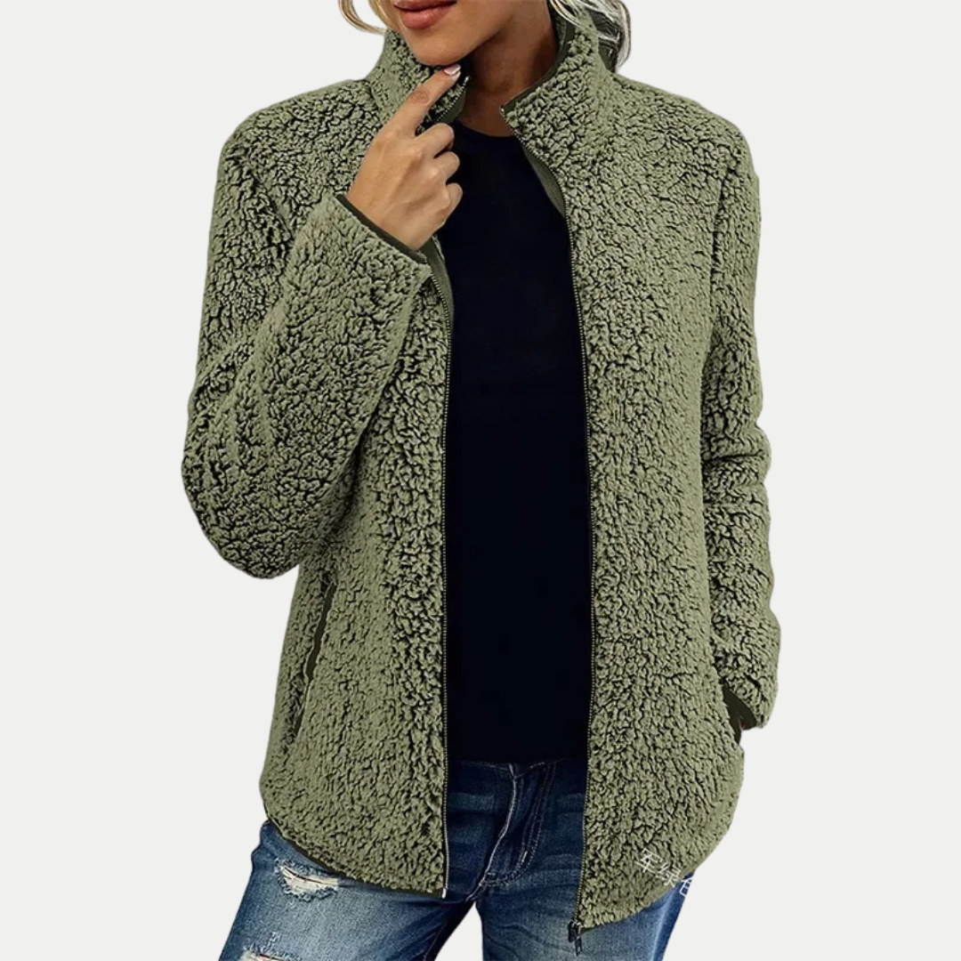 Women's Textured Zip Up Jacket with High Collar