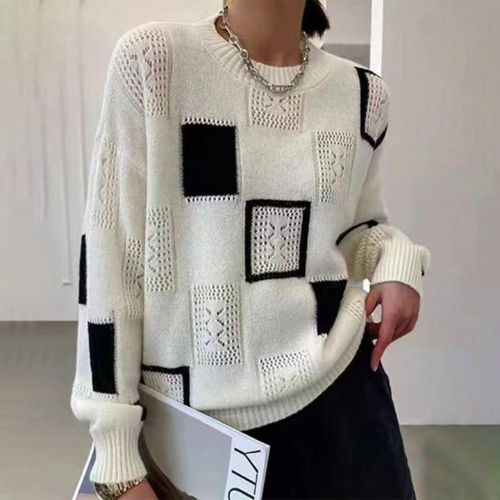 Women's Patchwork Sweater Crew Neck Long Sleeve