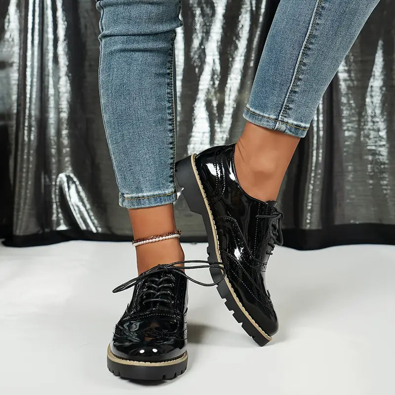 StylebySassy | Patent Leather Oxford Shoes with Chunky Sole for Women