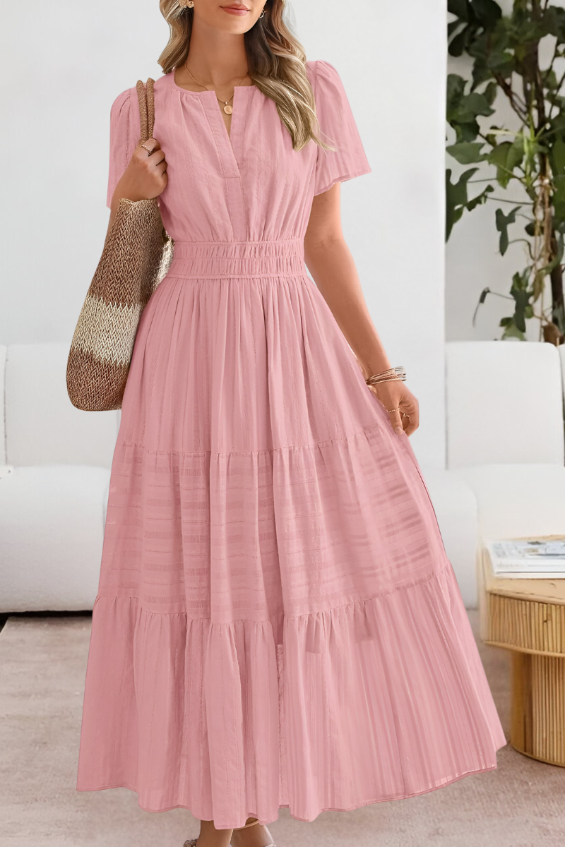 Women's Gathered Waist Dress Short Sleeve Tiered