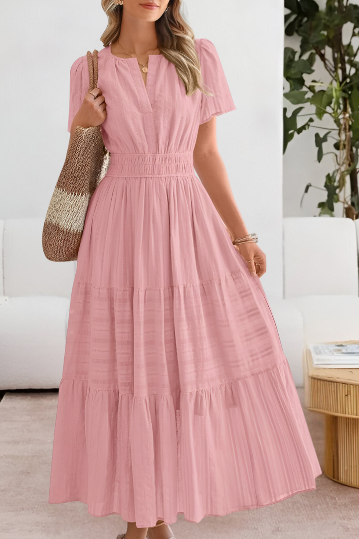 Women's Gathered Waist Dress Short Sleeve Tiered