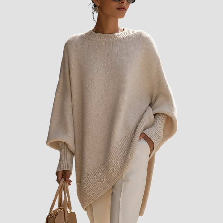 Women's Oversized Poncho Sweater with Round Neck
