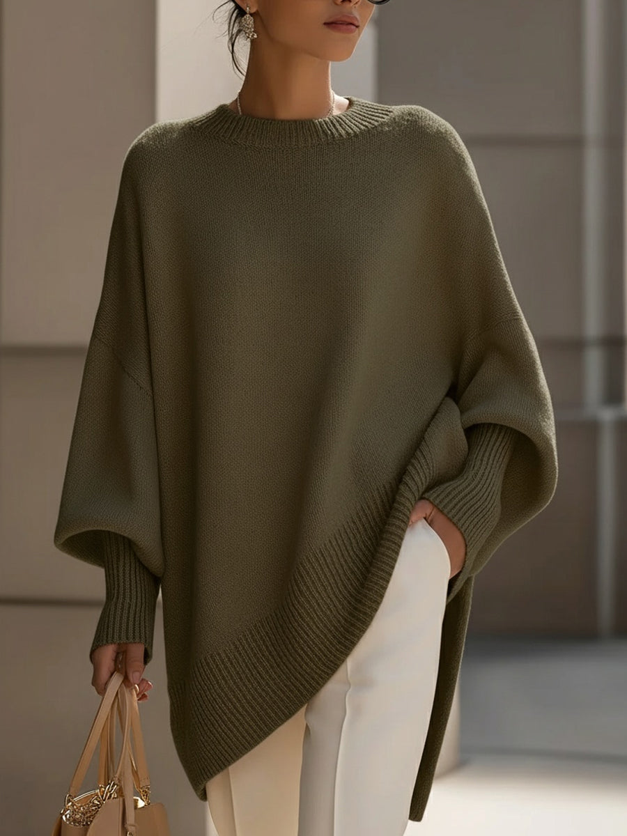 Women's Oversized Poncho Sweater with Round Neck