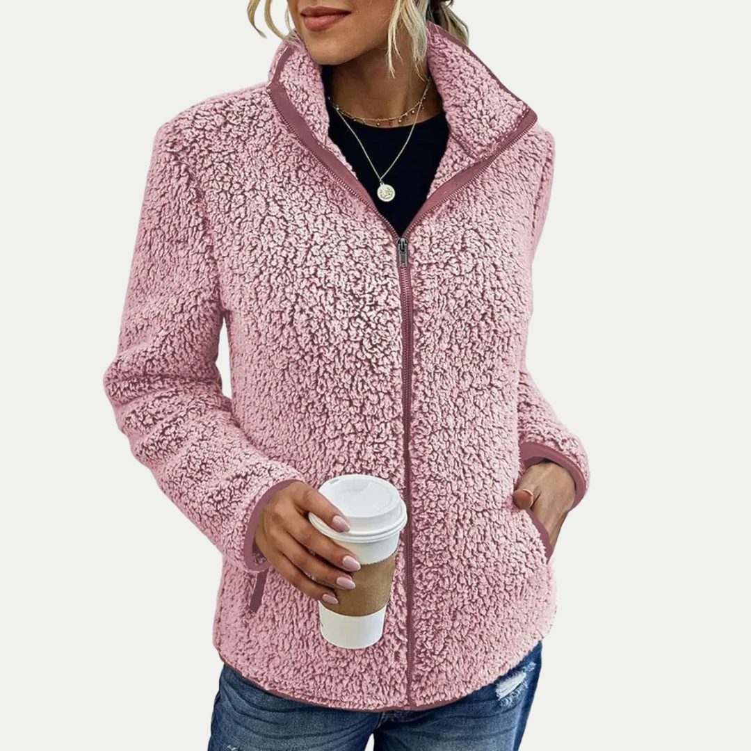 Women's Textured Zip Up Jacket with High Collar