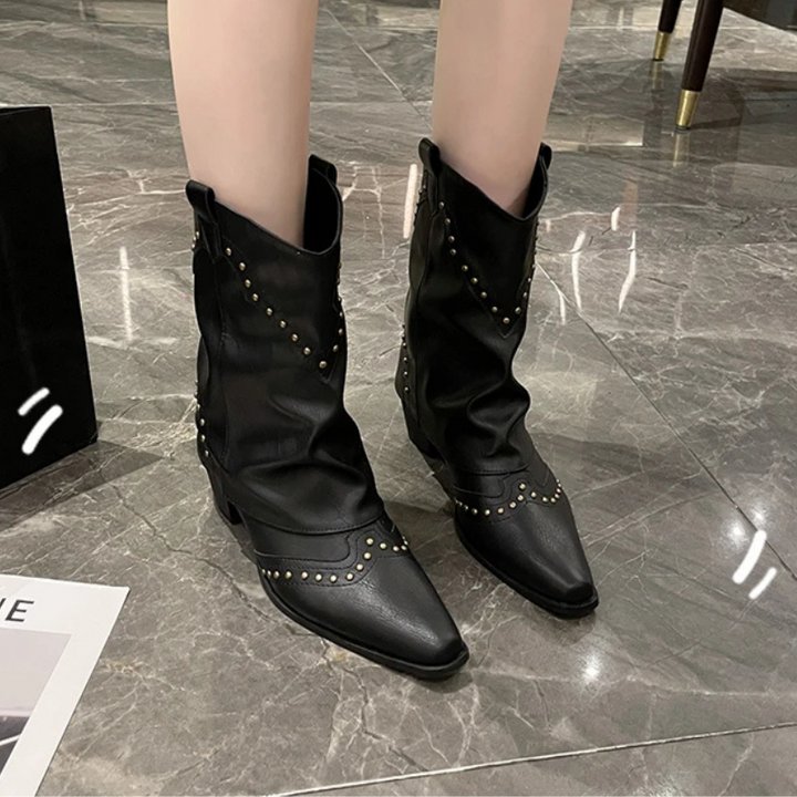 Women's Ankle Boots with Low Heel and Studded Detail