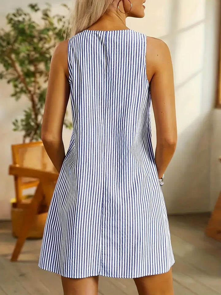 Women's Striped Mini Dress with Front Pockets