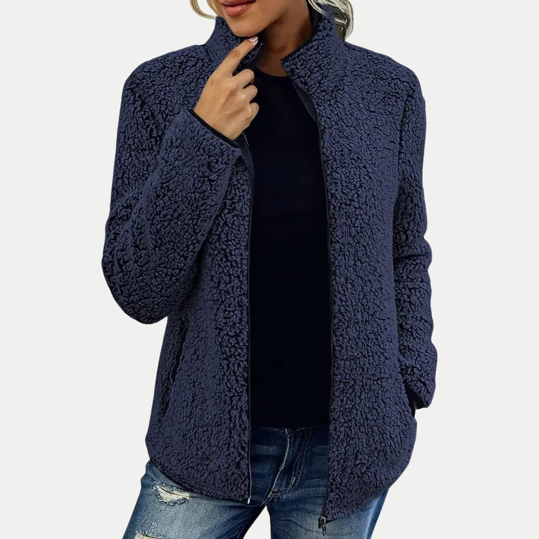 Women's Textured Zip Up Jacket with High Collar