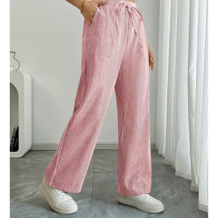 Women’s Wide Leg Pants with Drawstring Waist Striped Loose Fit