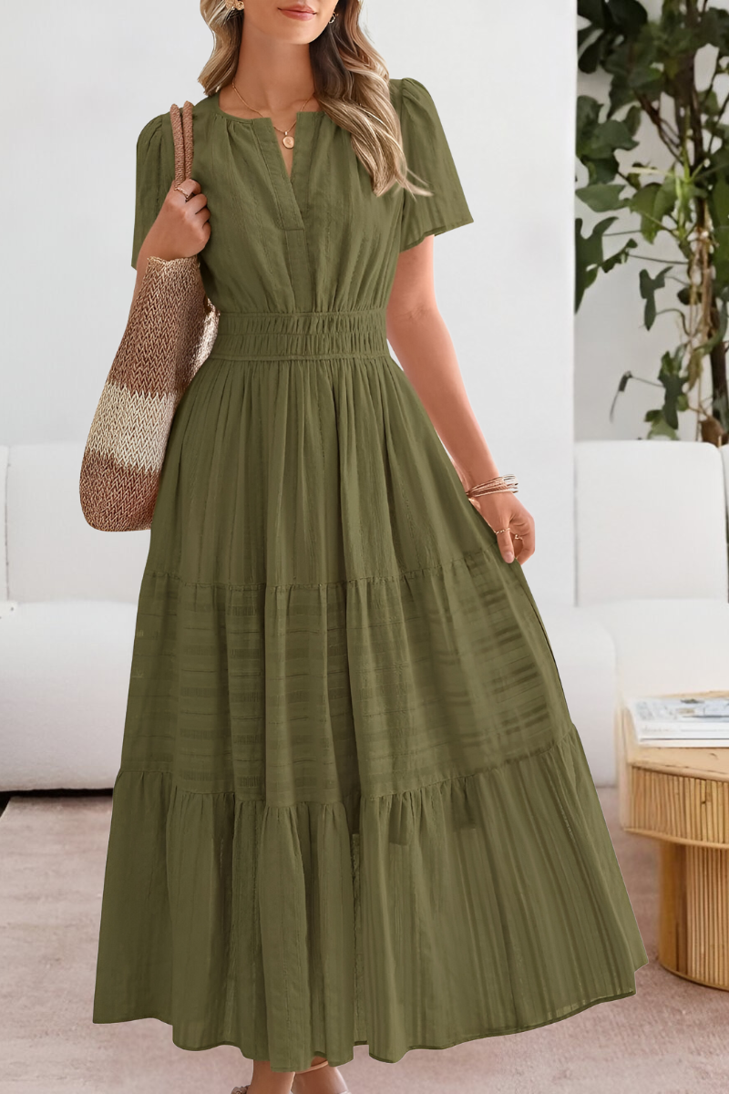 Women's Gathered Waist Dress Short Sleeve Tiered