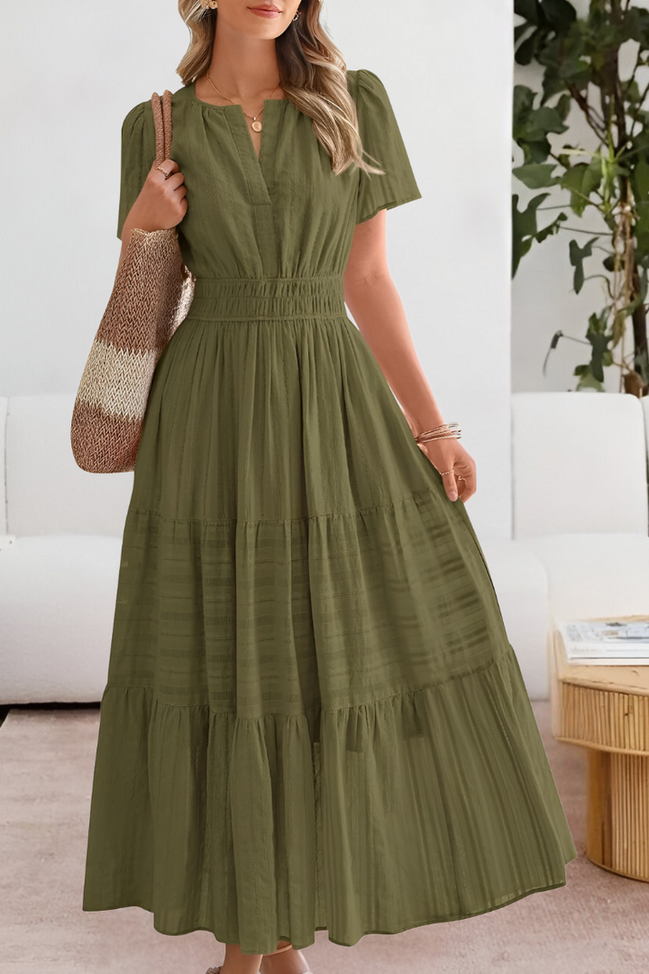 Women's Gathered Waist Dress Short Sleeve Tiered