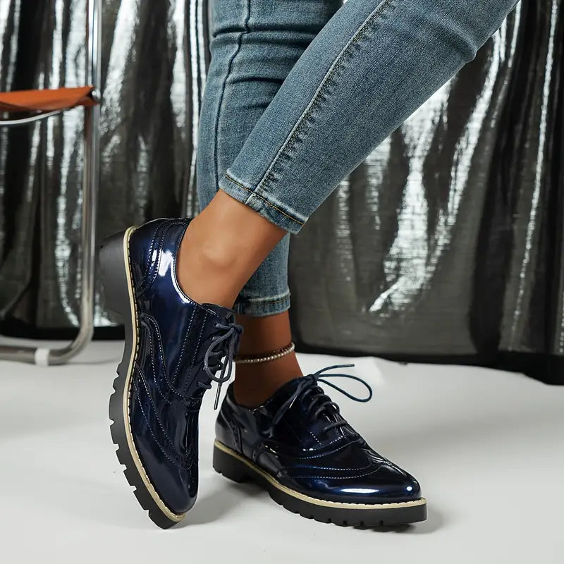 StylebySassy | Patent Leather Oxford Shoes with Chunky Sole for Women