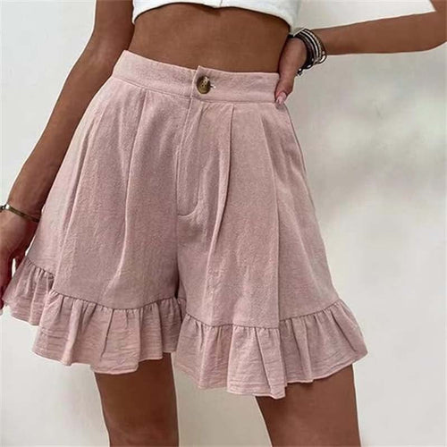 Women's High Waist Shorts Button Front Ruffle