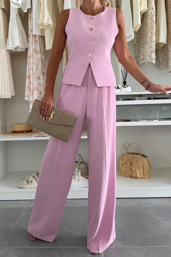 Women’s Vest and Trouser Set with Sleeveless Top Straight Leg