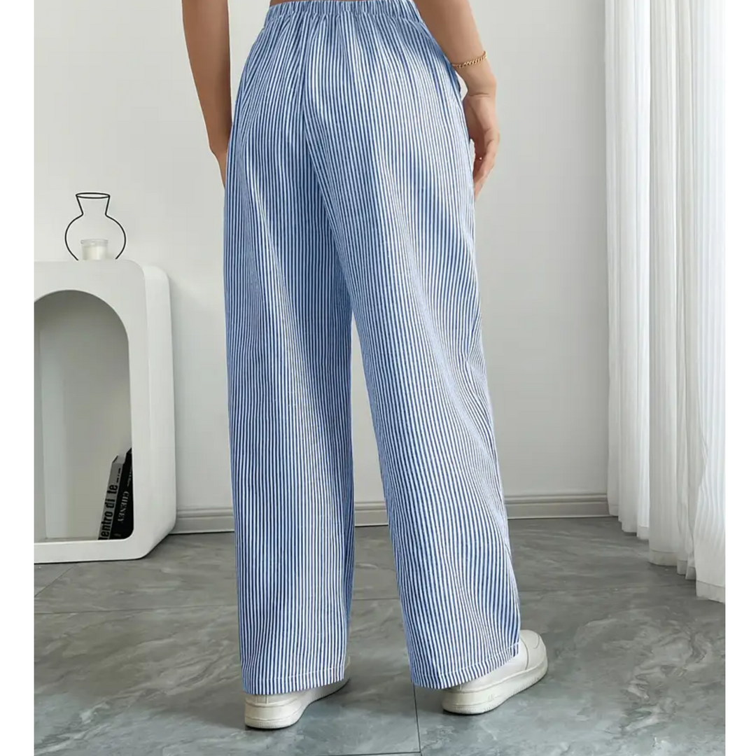 Women’s Wide Leg Pants with Drawstring Waist Striped Loose Fit