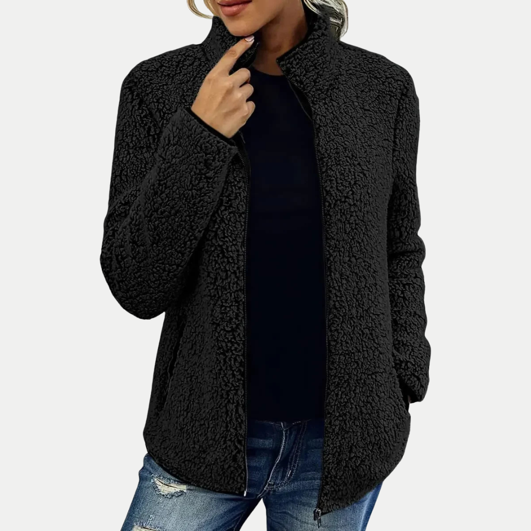 Women's Textured Zip Up Jacket with High Collar