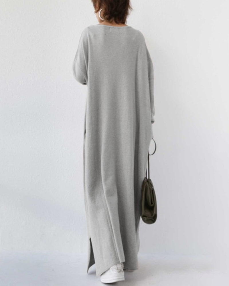 Women's Oversized Maxi Dress with V-Neck Long Sleeves