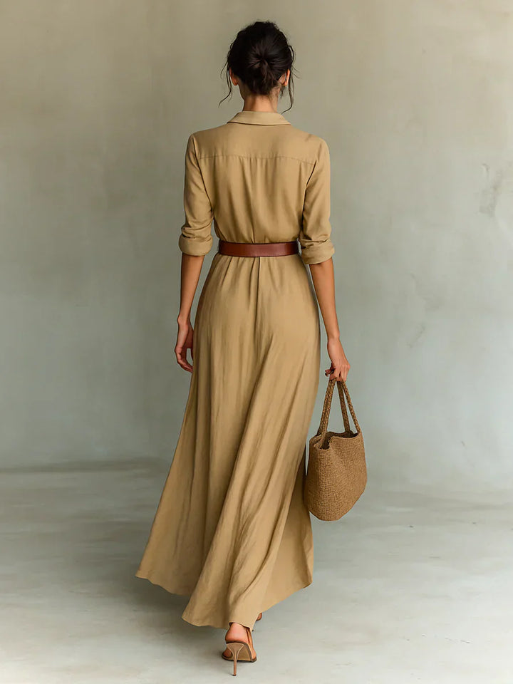 Women's Wrap-Style Maxi Dress with Long Sleeves and Belted Waist