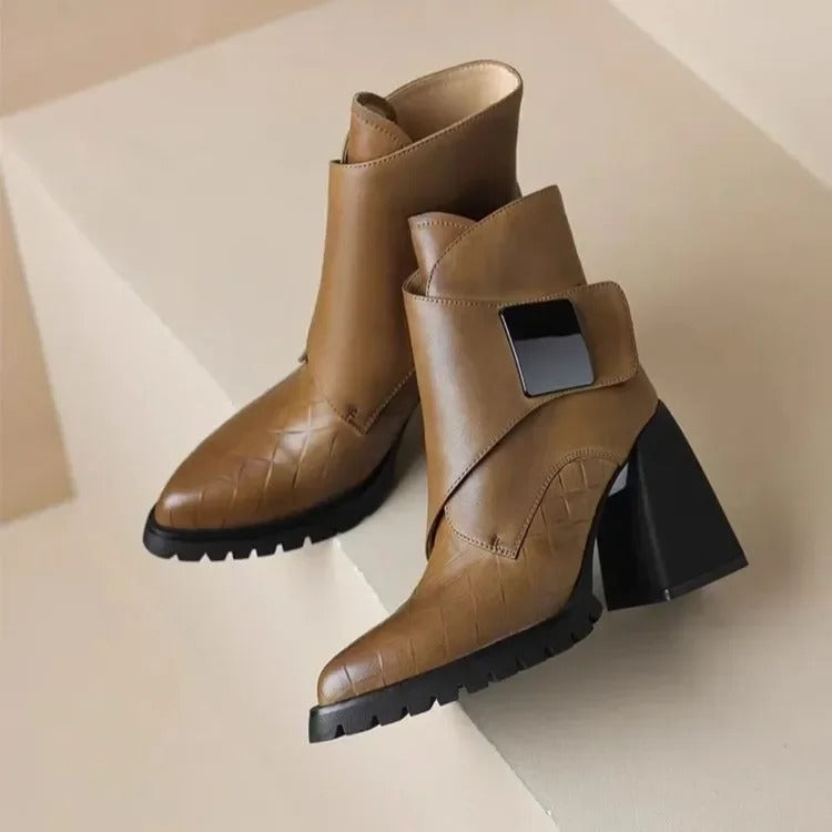 Women's Ankle Boots with Upper Strap and Block Heel