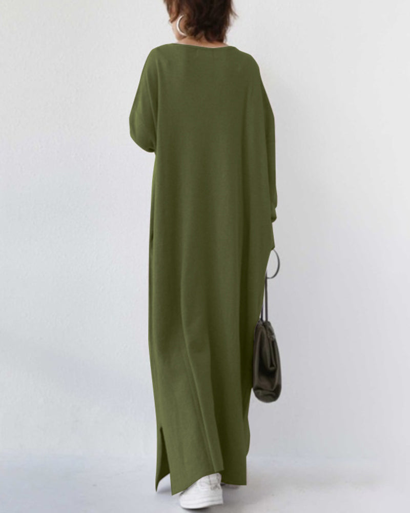 Women's Oversized Maxi Dress with V-Neck Long Sleeves