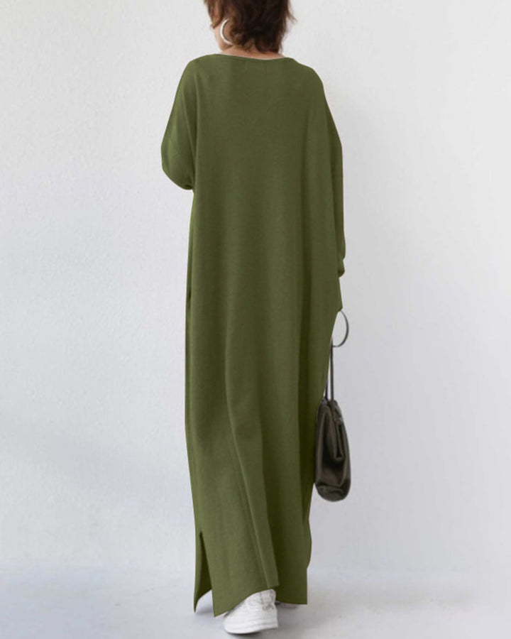 Women's Oversized Maxi Dress with V-Neck Long Sleeves