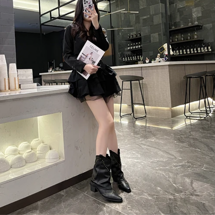 Women's Ankle Boots with Low Heel and Studded Detail