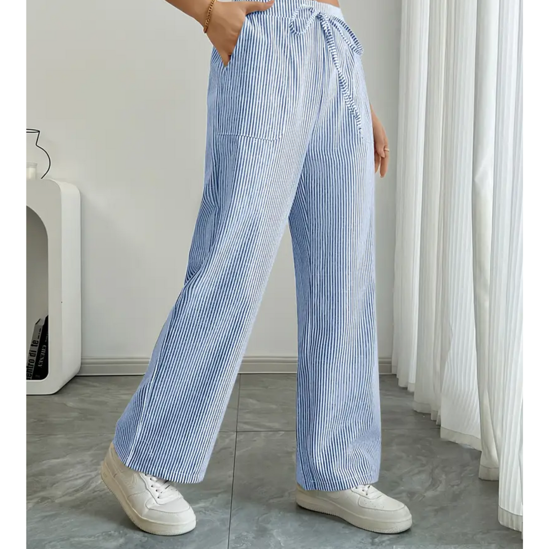 Women’s Wide Leg Pants with Drawstring Waist Striped Loose Fit
