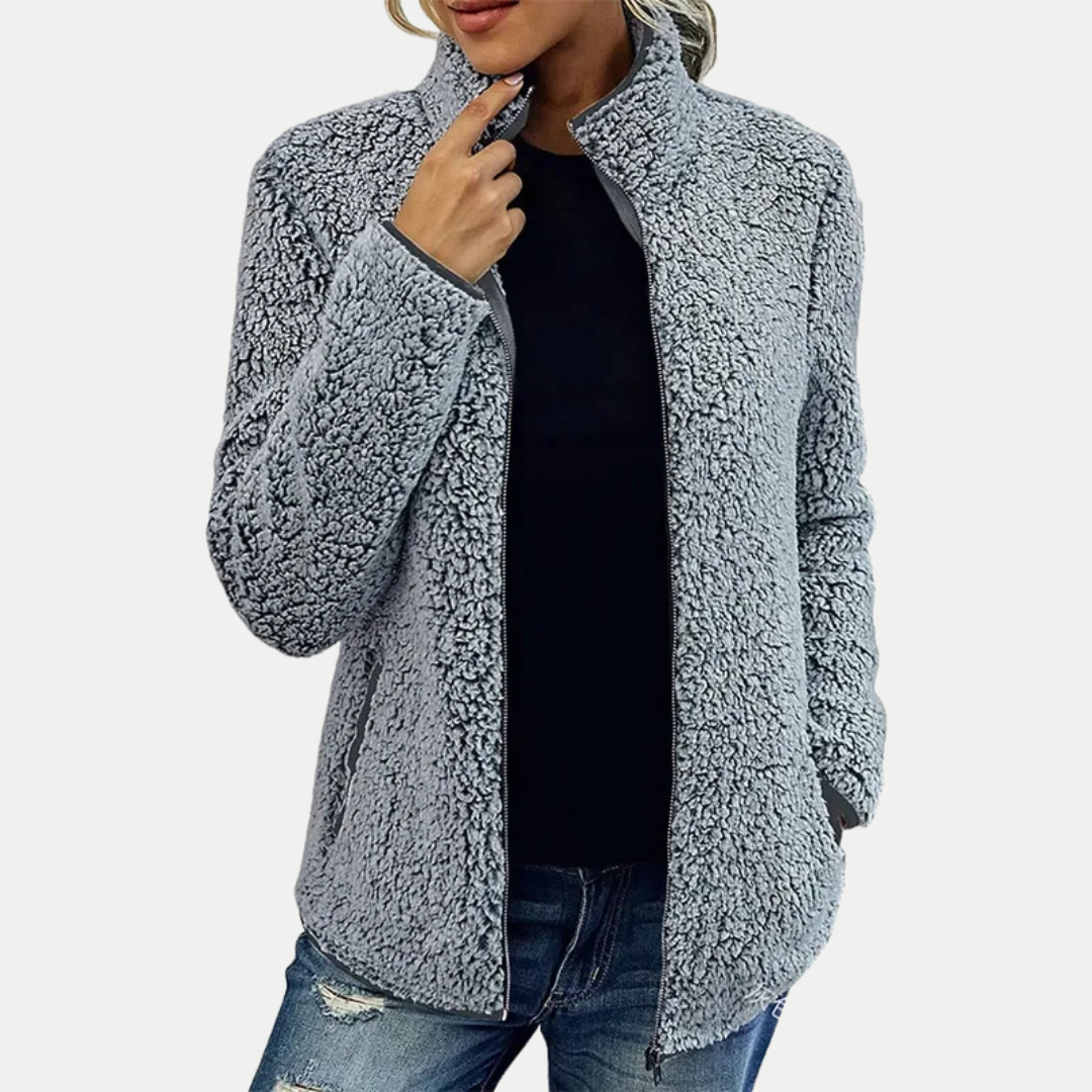 Women's Textured Zip Up Jacket with High Collar