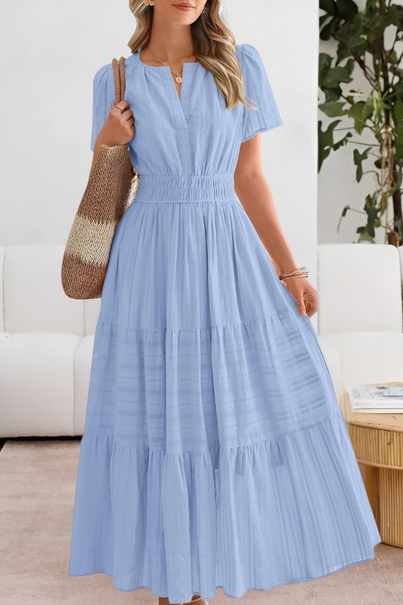 Women's Gathered Waist Dress Short Sleeve Tiered