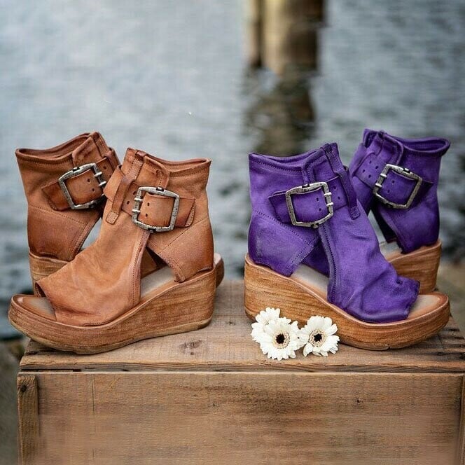 Women's Open Toe Heels with Wedge Platform Ankle Strap
