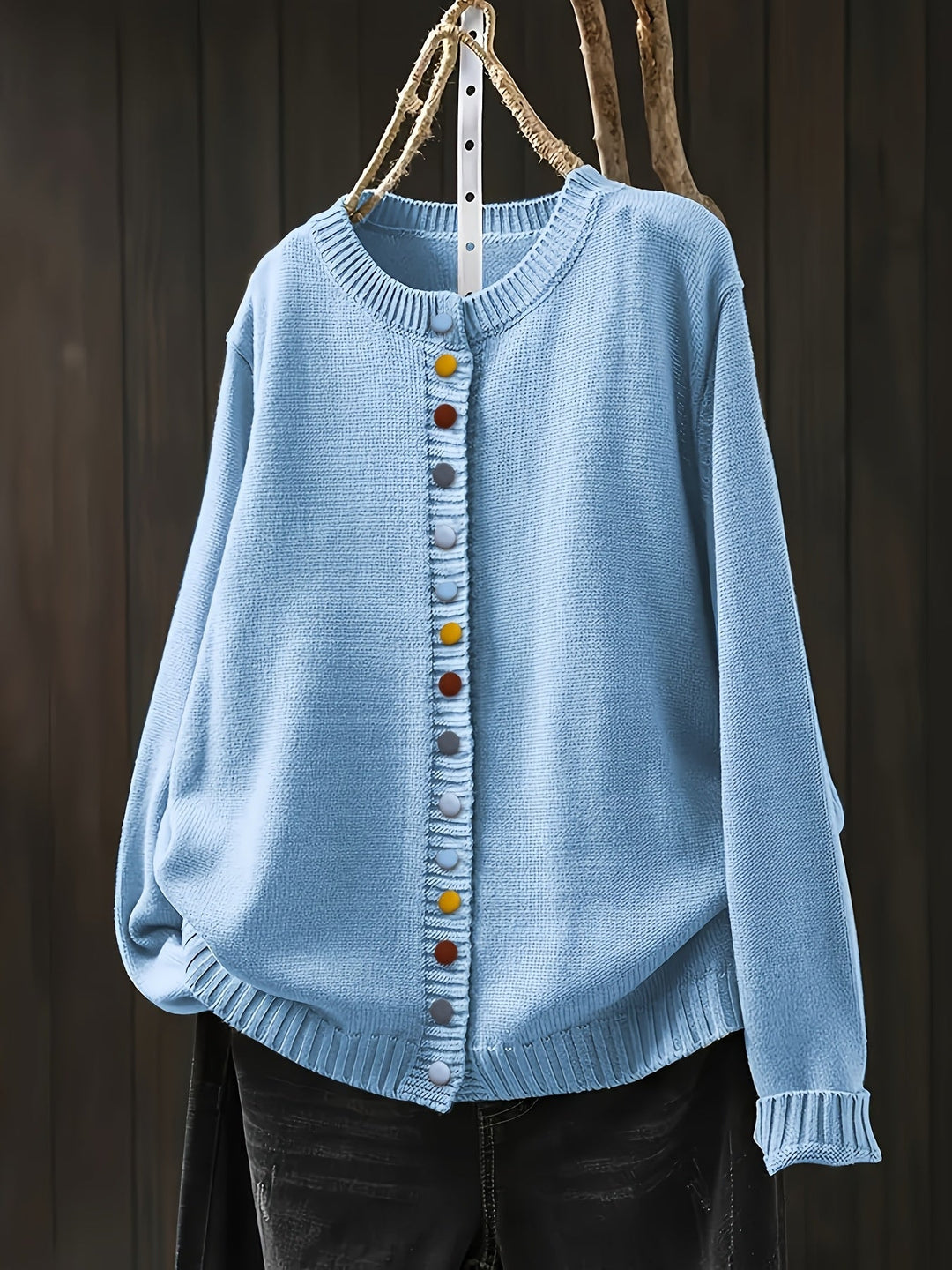 Women's Button Front Cardigan with Round Neckline