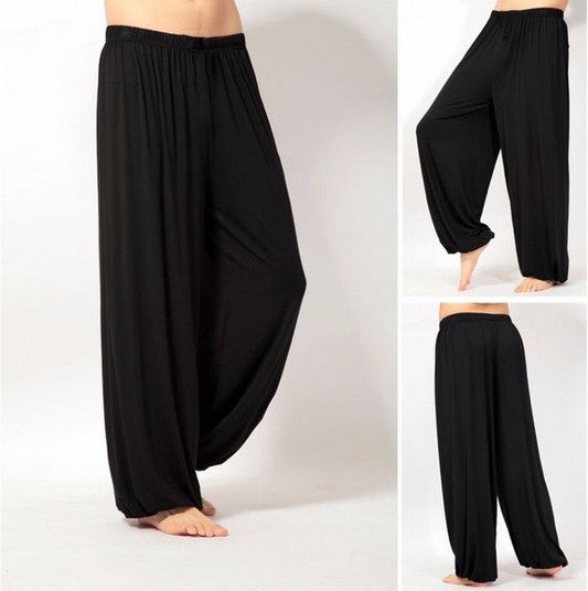Men's wide harem pants made of flowing viscose blend with elastic comfort waistband and balloon legs StylebySassy