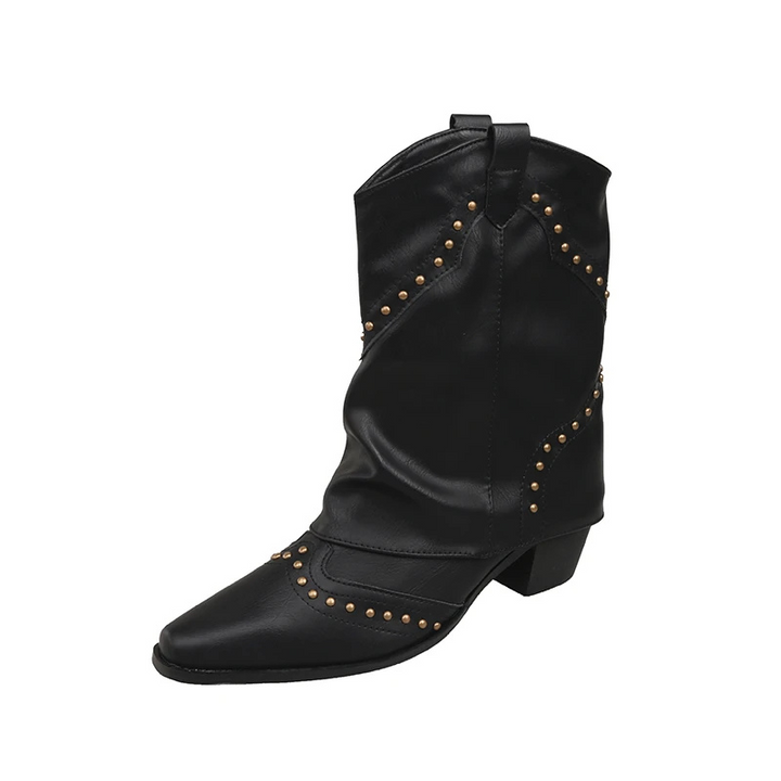 Women's Ankle Boots with Low Heel and Studded Detail