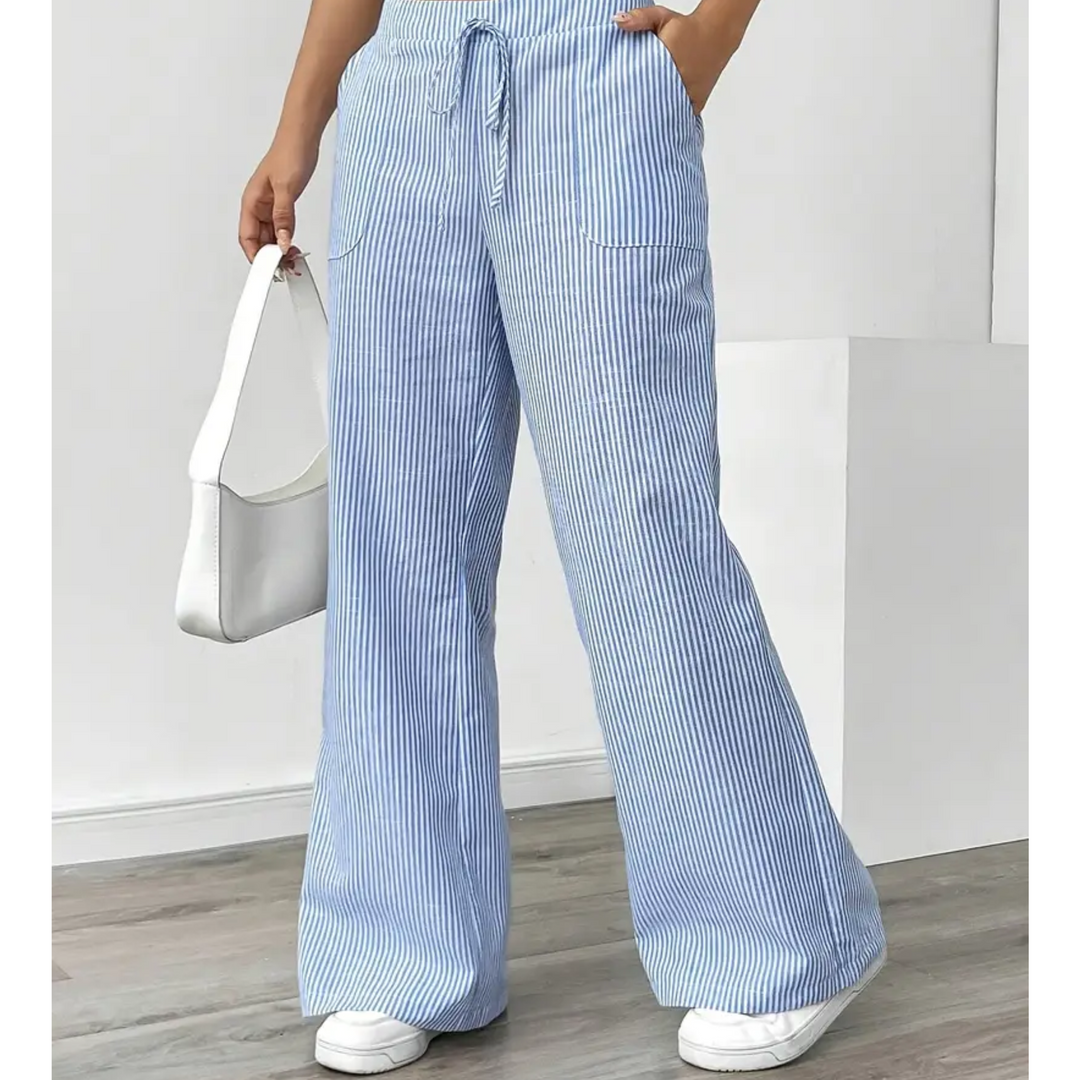 Women’s Wide Leg Pants with Drawstring Waist Striped Loose Fit