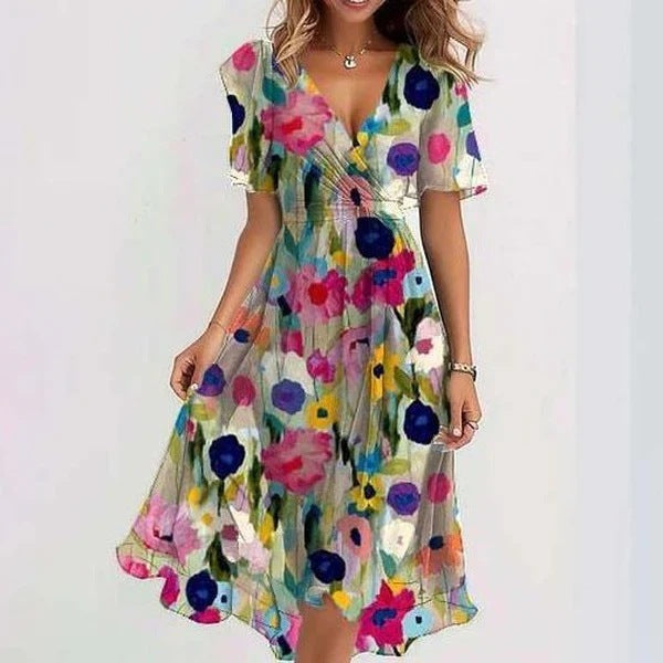 Women's Floral Wrap Midi Dress with Tie Waist