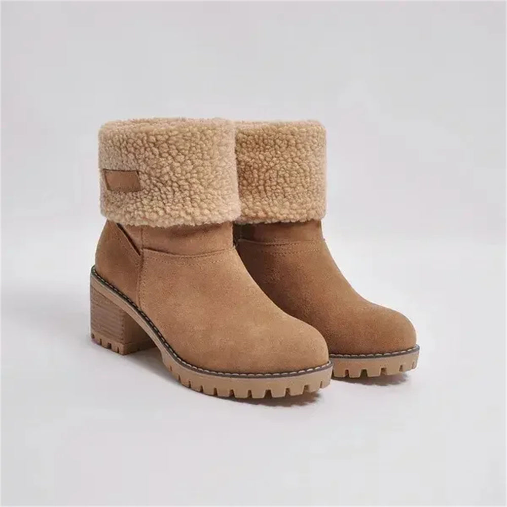 Women's Lined Cuff Ankle Boots with Block Heel