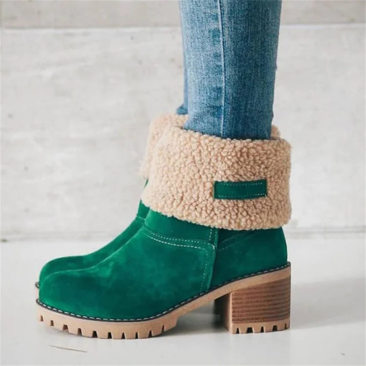 Women's Lined Cuff Ankle Boots with Block Heel