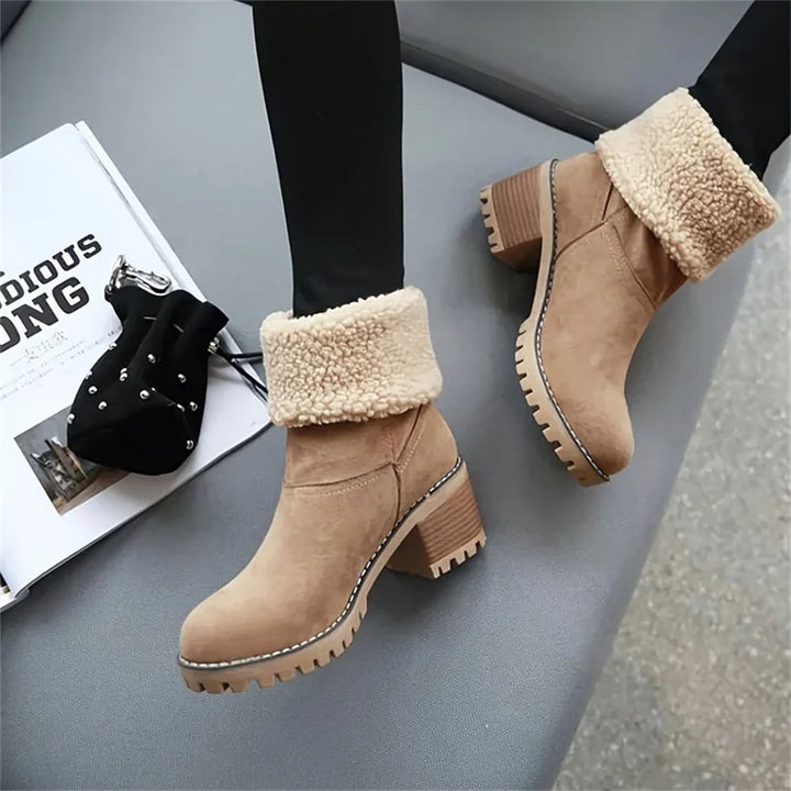Women's Lined Cuff Ankle Boots with Block Heel