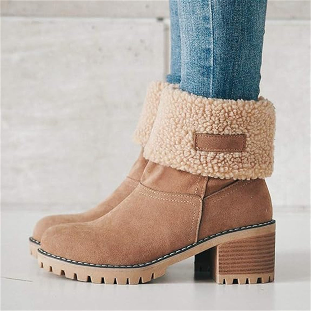 Women's Lined Cuff Ankle Boots with Block Heel