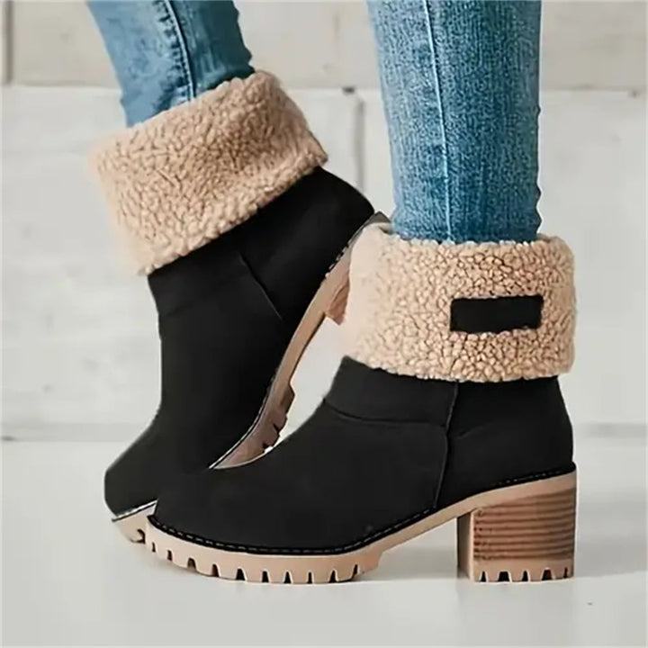 Women's Lined Cuff Ankle Boots with Block Heel