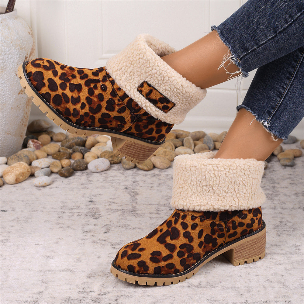Women's Lined Cuff Ankle Boots with Block Heel