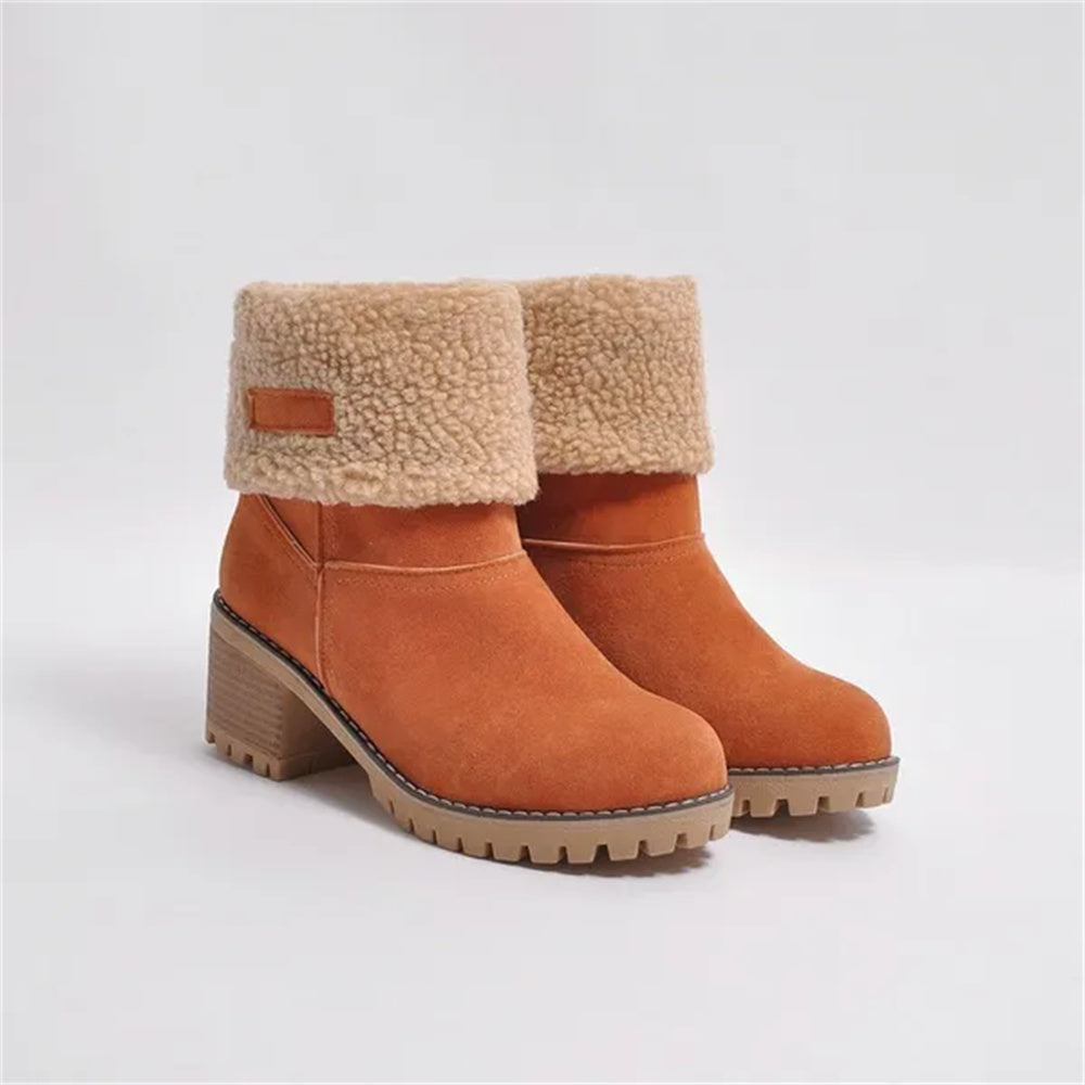 Women's Lined Cuff Ankle Boots with Block Heel