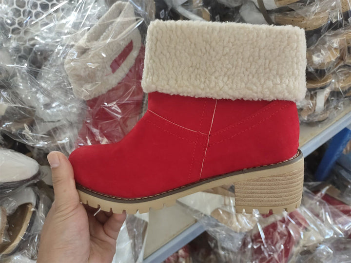 Women's Lined Cuff Ankle Boots with Block Heel
