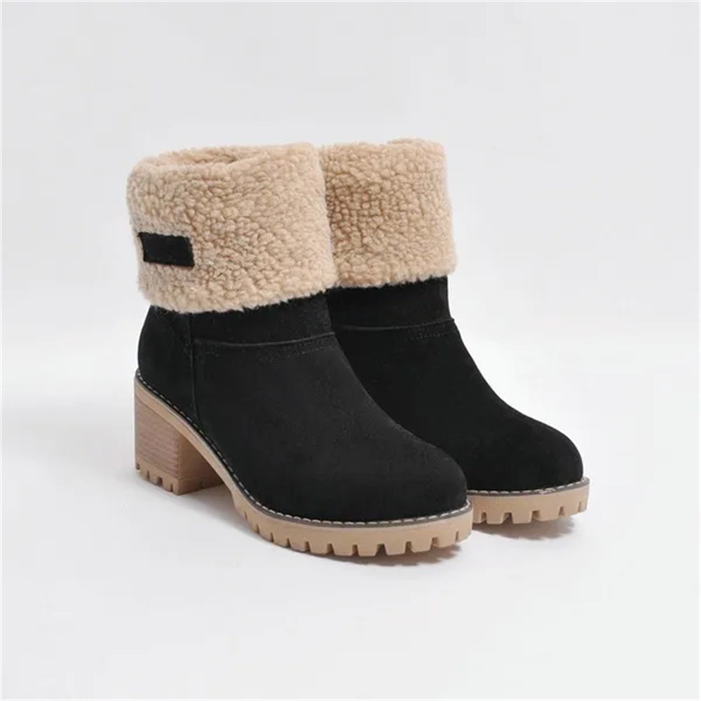 Women's Lined Cuff Ankle Boots with Block Heel
