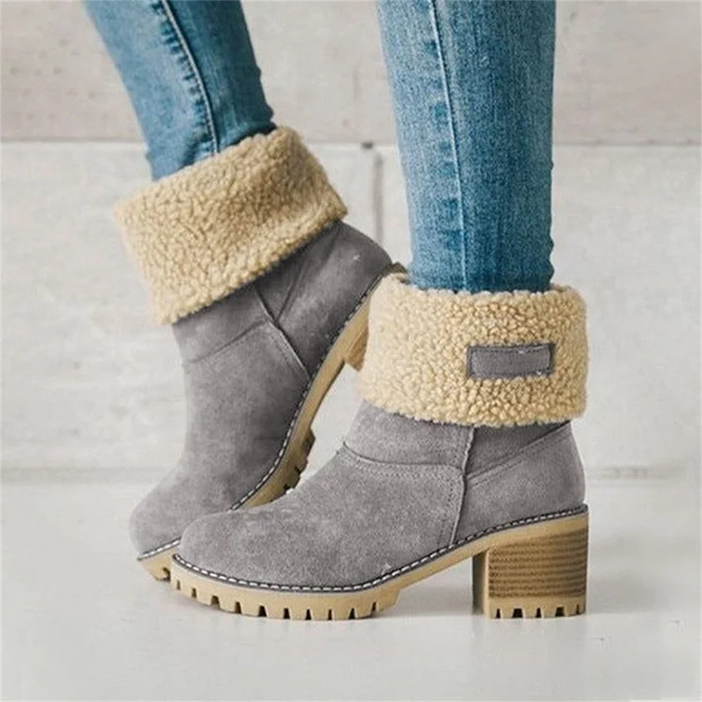 Women's Lined Cuff Ankle Boots with Block Heel