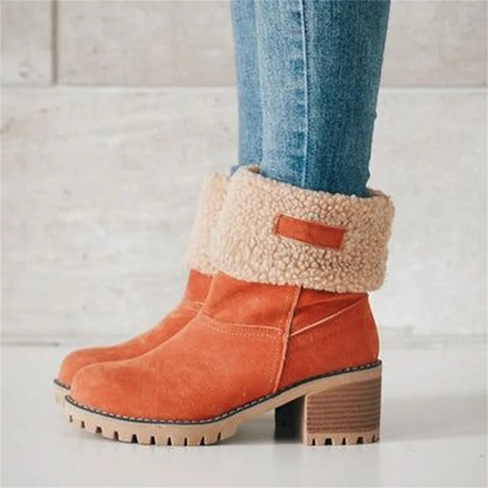 Women's Lined Cuff Ankle Boots with Block Heel